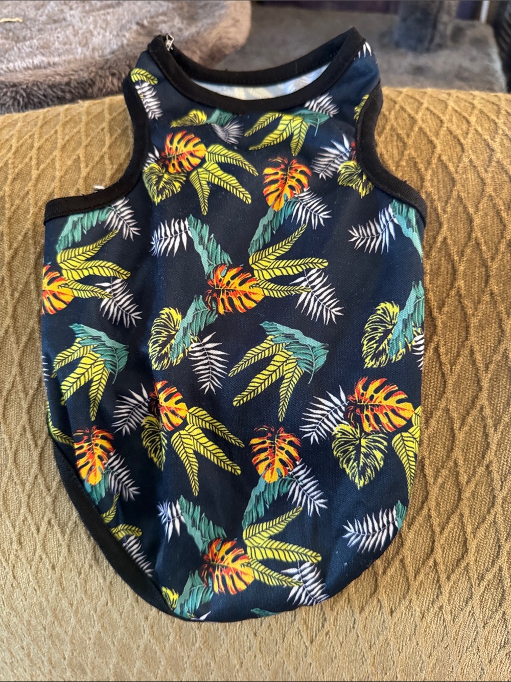 DogsTropical Leaf Print Tank - Black & Green